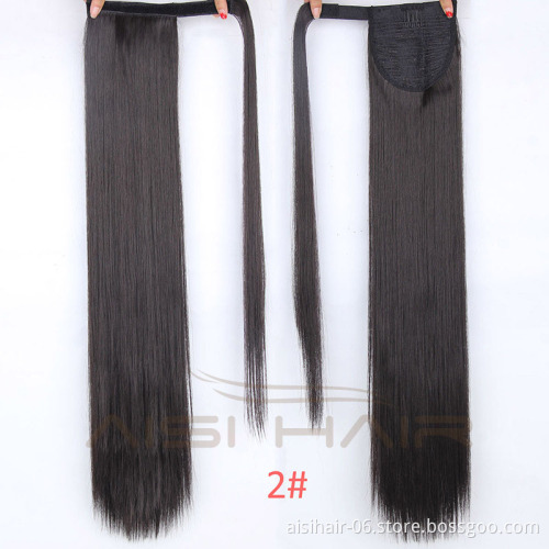 Aisi Hair Long Silky Straight Heat Resistant Fiber Synthetic Hair Piece Wrap Around Ponytail Extensions for Women